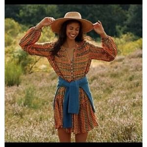 Anthropologie Saturday Sunday Womens Elyn Mini Dress XS Orange Geometric Aztec